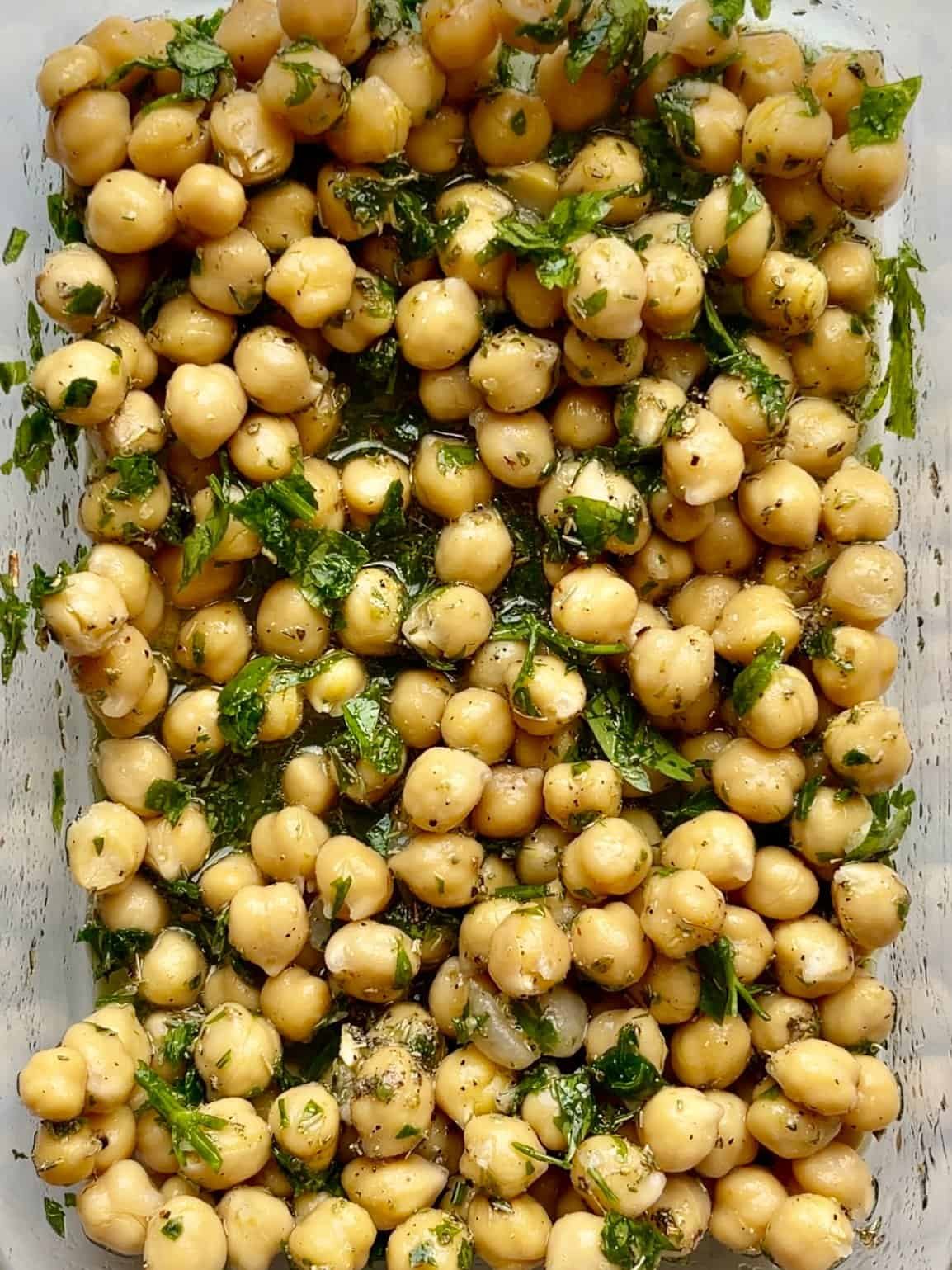 marinated chickpeas in meal prep container