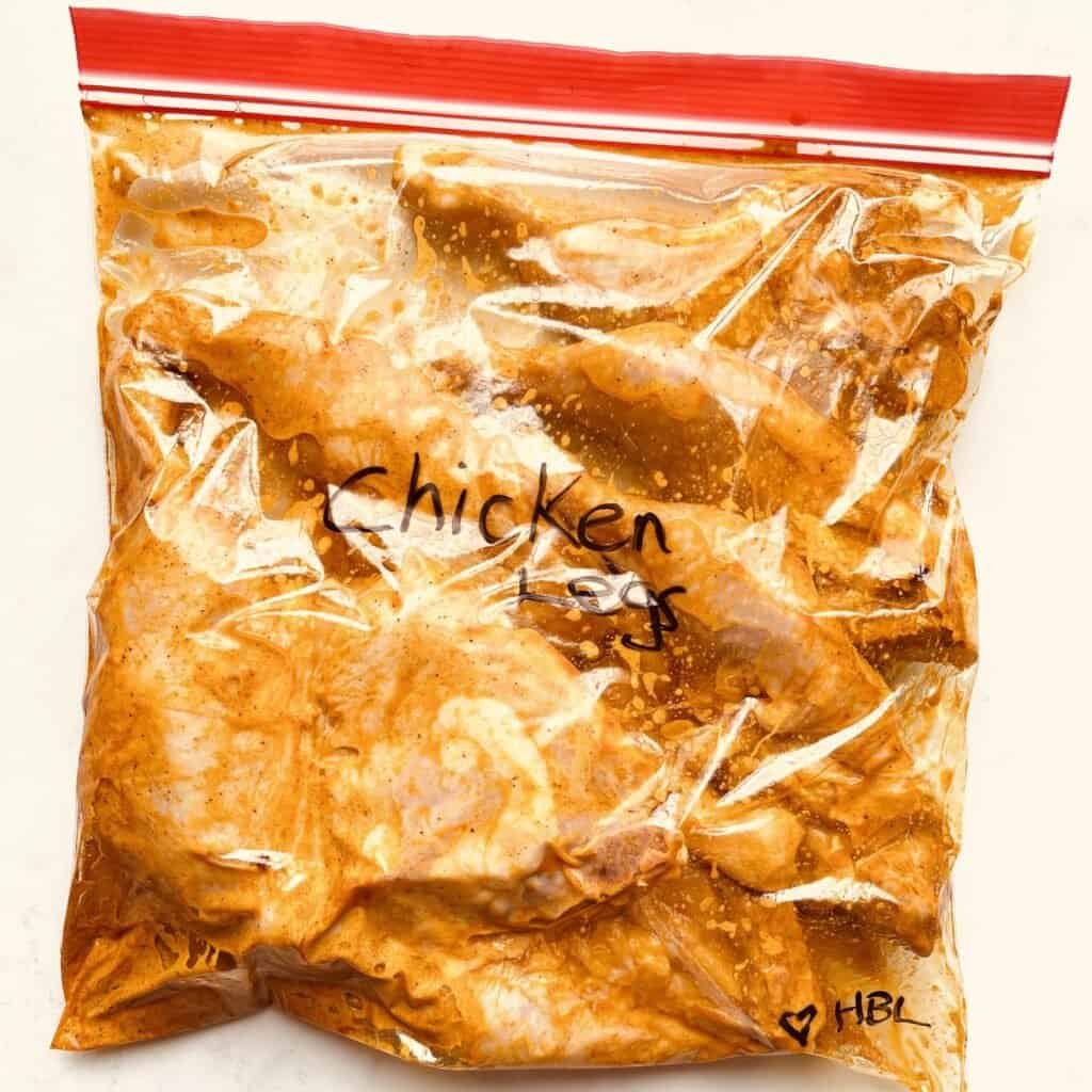 Grilled chicken marinated in Middle Eastern yogurt marinade in a resealable bag.