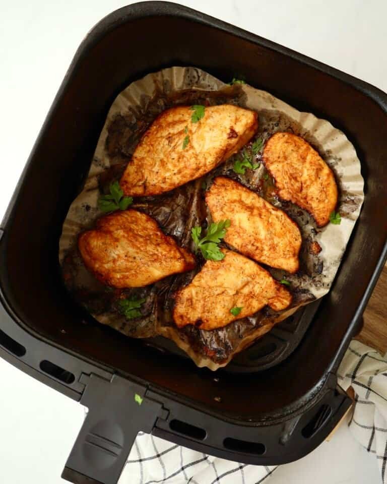 Juicy air fryer chicken cooked until golden brown and crispy on the edges