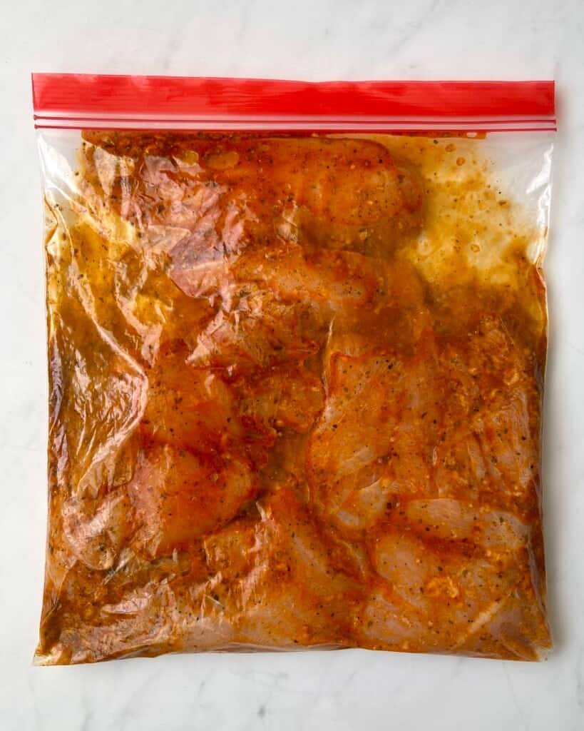 Marinated chicken zip top bag for easy oven cooking