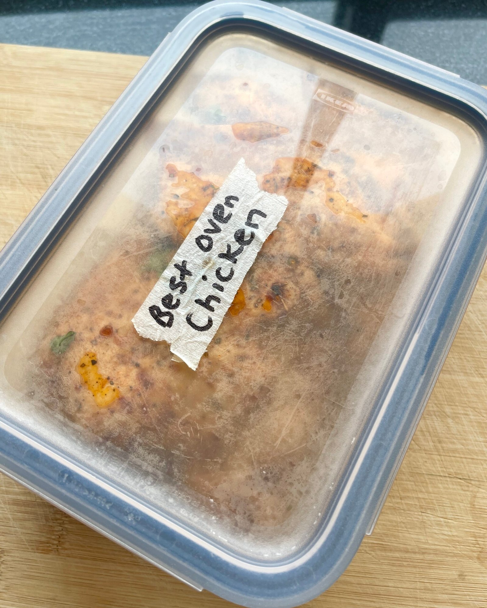 Oven baked chicken breast in a meal prep container for healthy lunches