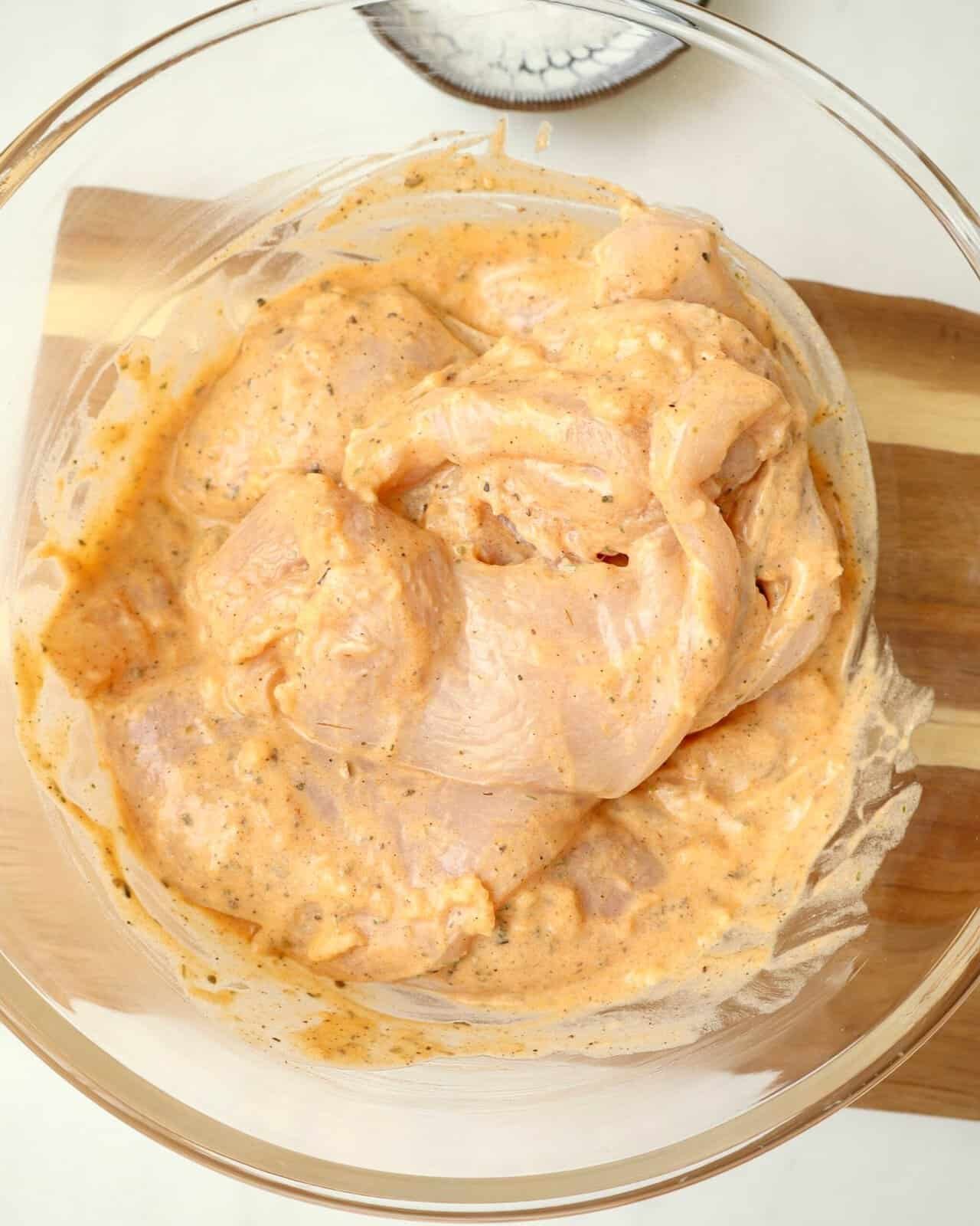 chicken coated in garlic yogurt marinade