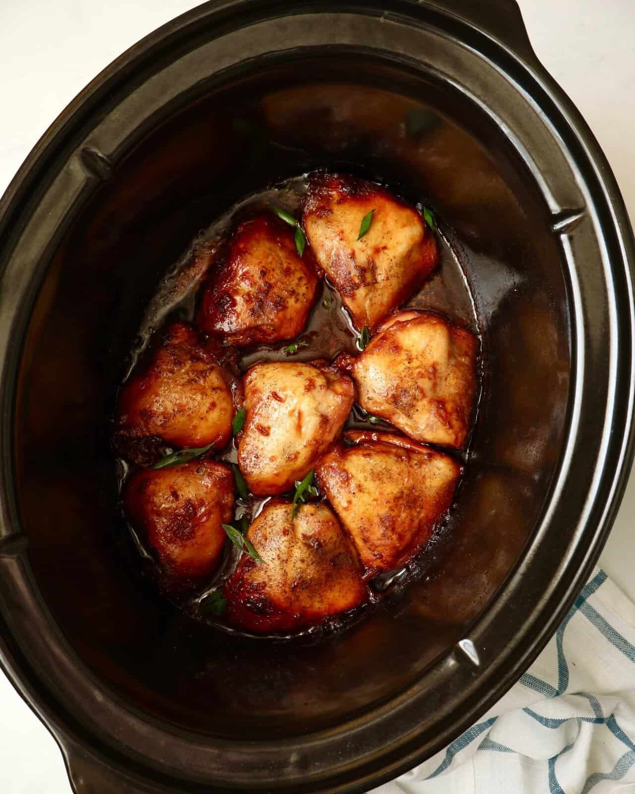 Slow cooker sticky garlic chicken.