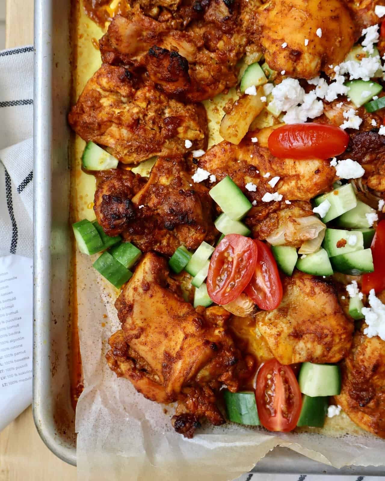 Golden brown chicken shawarma made with authentic shawarma spices, lemon, garlic, and olive oil for a flavorful weeknight meal.