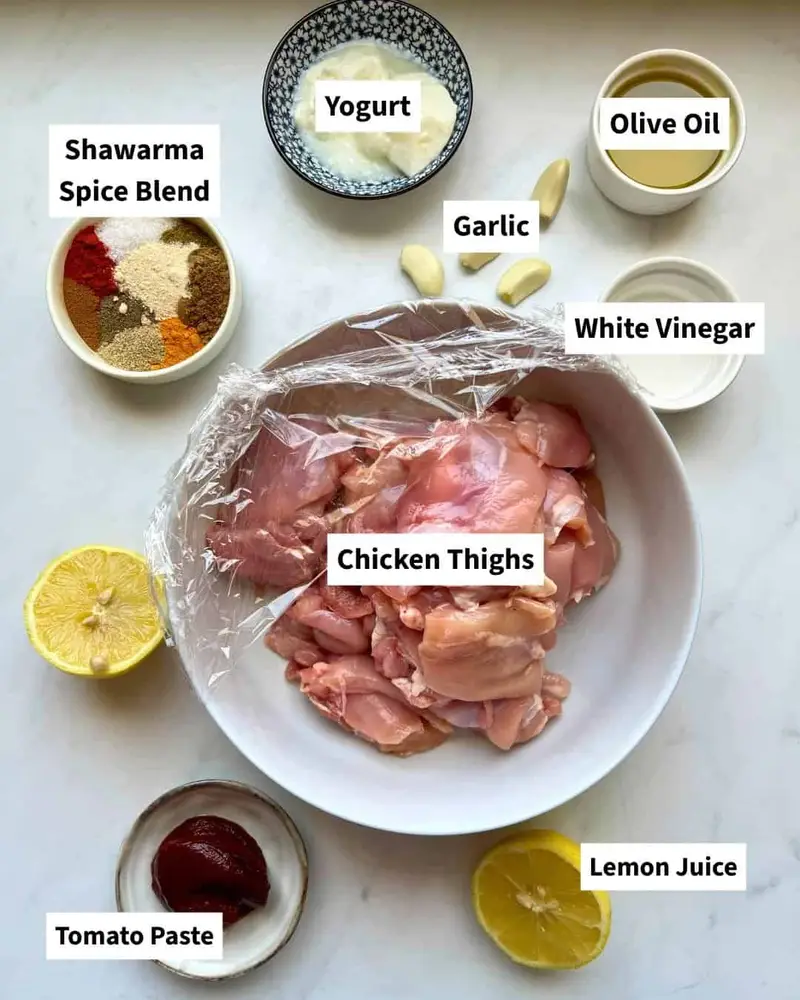 Chicken shawarma marinade ingredients.
